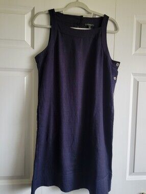 For Cynthia Linen Blend Womens Medium Sundress Navy Blue